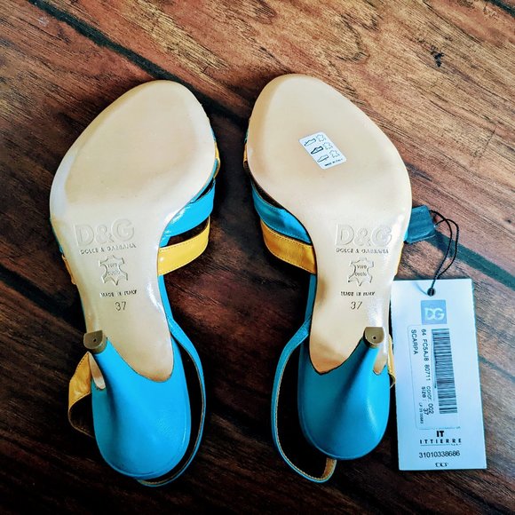 Dolce & Gabbana Scarpa Yellow and Teal Slingback Heels NWT 37 - Picture 7 of 8